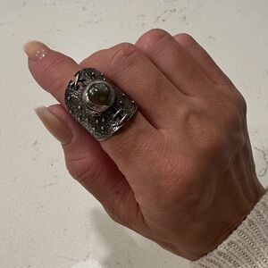 Silver Textured Antique Ring with Moon Stone